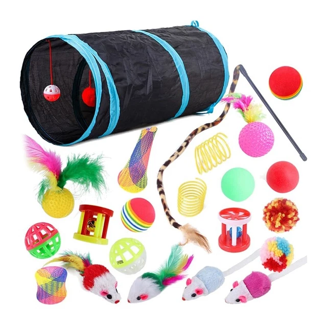 22 piezas Juguetes interactivos para ratones de interior Juguetes de plumas Teaser Varita de resorte a F3F3