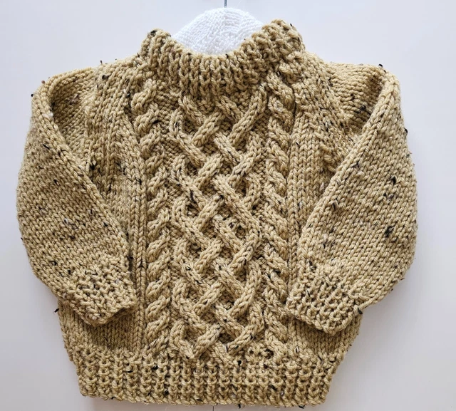 Maglione lana grossa lavorato a mano colore sabbia bambino per bambini adatto a circa 2 anni