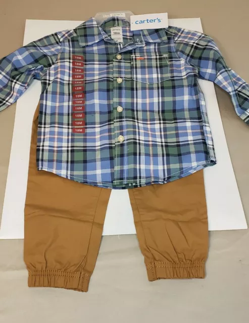 Carter's Toddler Boy's 2 Piece Plaid Button-Front Shirt and Pants Set 18 months