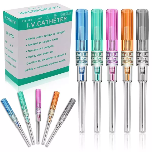 10 PC LOT Sterilized Cannula Body Piercing Catheter Needles 14G 16G 18G 20G 22G