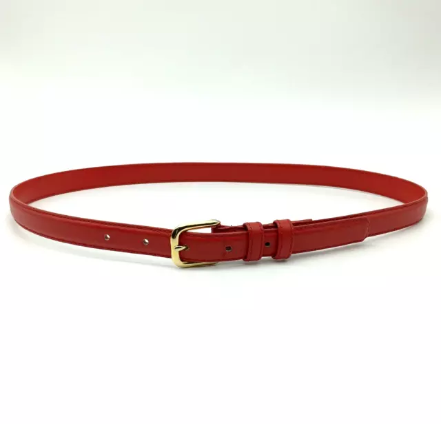 Vintage Red Leather Belt Womens Size M Gold Tone Buckle Slim Classic Red 80s 90s