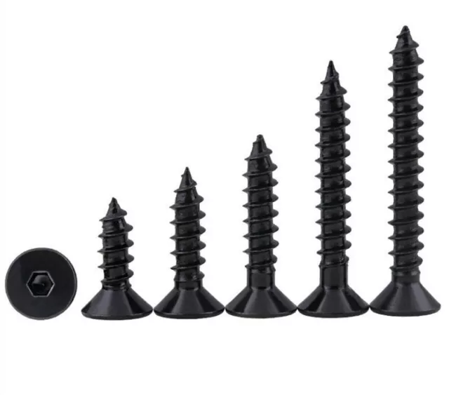 Black Self Tapping Screw Hexagon Socket Countersunk Head Caps M3 M4 M5 M6 20 Pcs