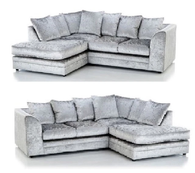 CRUSHED VELVET SOFA Corner Suite 3 2 Seater Swivel Armchair Silver Set