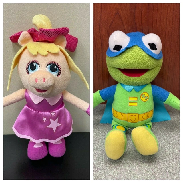 Disney Muppet Babies Miss Piggy & Kermit 9" Stuffed Plush Set Pink Blue Cape