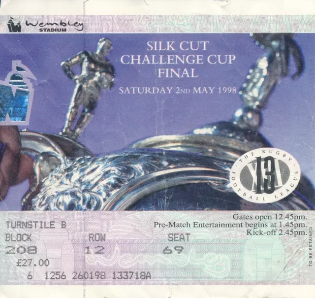 RUGBY LEAGUE CHALLENGE CUP FINAL TICKET 1998 Sheffield Eagles v Wigan Warriors