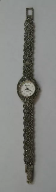 Vintage Sterling Silver & Marcasite Quartz Bracelet Watch -6 3/4"- Needs Battery