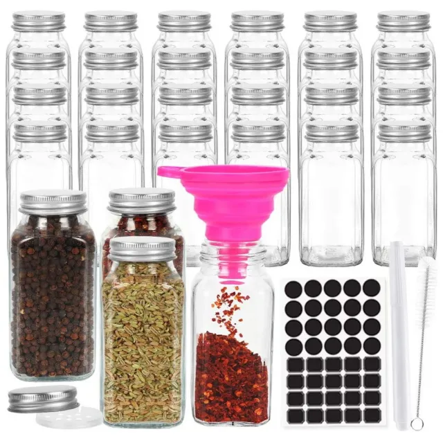 Upto 36x Clear Square Glass Jars Lid Spice Herb Seasoning Condiment Storage AU 2