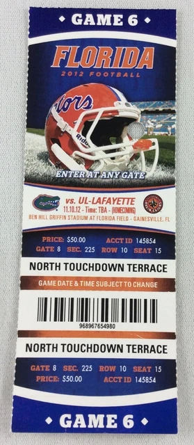 CFB 2012 11/10 UL-Lafayette at Florida Football FULL Ticket-Jadeveon Clowney