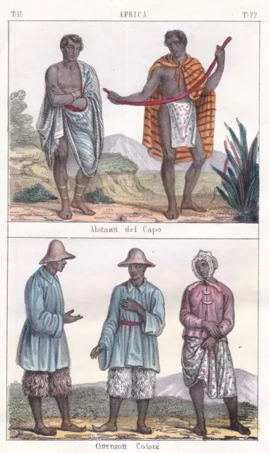 South Africa Afrique Hottentot Khoikhoi Khoekhoe Costumes Lithograph 1840