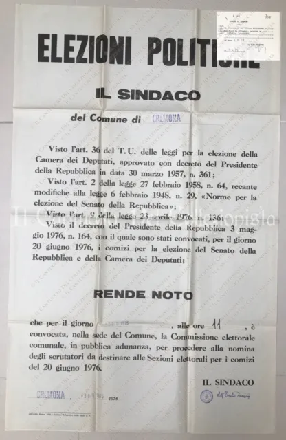 1976 CREMONA Elezioni Politiche Senato della Repubblica Politica Manifesto