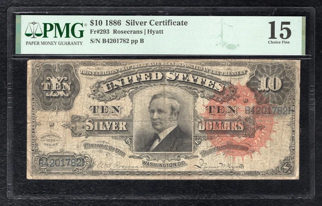 Fr. 293 1886 $10 Ten Dollars “Tombstone” Silver Certificate Pmg Choice Fine-15