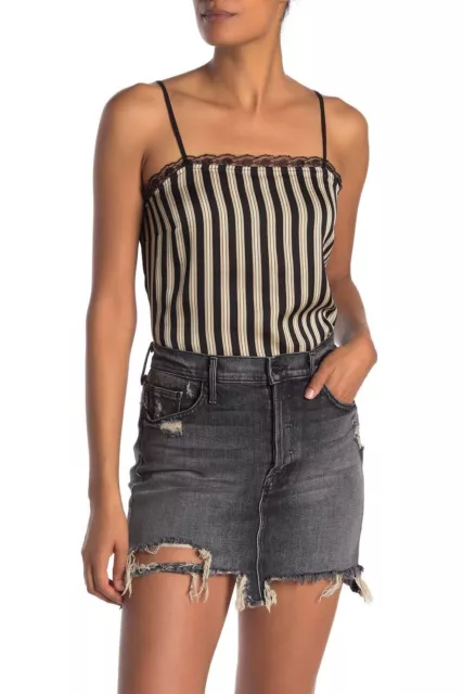 Vince Camuto Top Crepe Striped Camisole Lace Trim Black Multi Sz XS NEW NWT 924