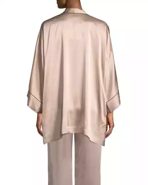 Neiman Marcus L5608 Contrast-Piped Pink Silk Kimono Robe Size L/XL 2