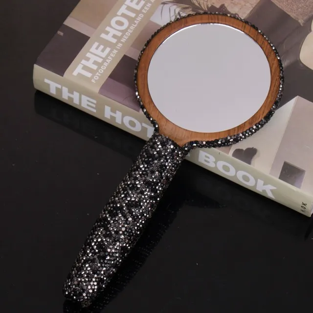 Cristal Diamants Portable Miroir avec Poignée Personnel Maquillage Biing