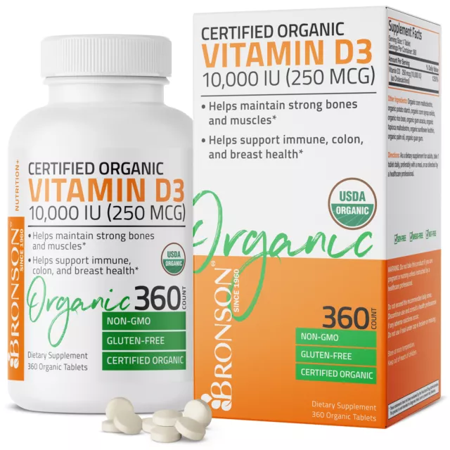 Vitamin D3 10,000 IU High Potency USDA Certified Organic Vitamin D, 360 Tablets