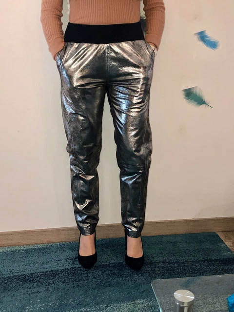 Pantalon En Cuir D'agneau Stretch Marron J. SEBASTIEN VASSAL - Taille W28 (38FR), Skinny, Neuf Avec étiquettes