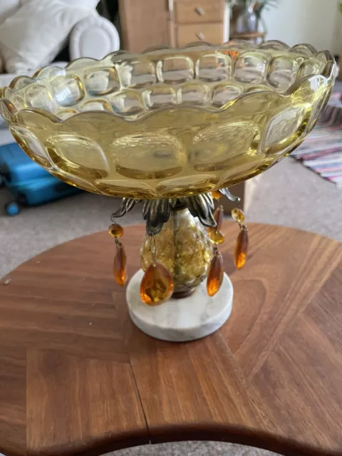 vintage amber glass centrepiece bowl pedestal with marble base