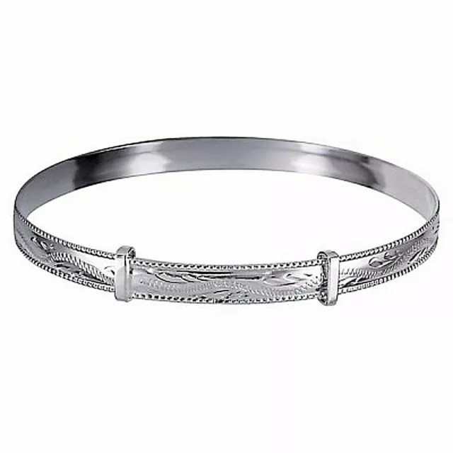NEW Genuine Solid 925 Sterling Silver Rope Edge Engraved Expand Ladies Bangle