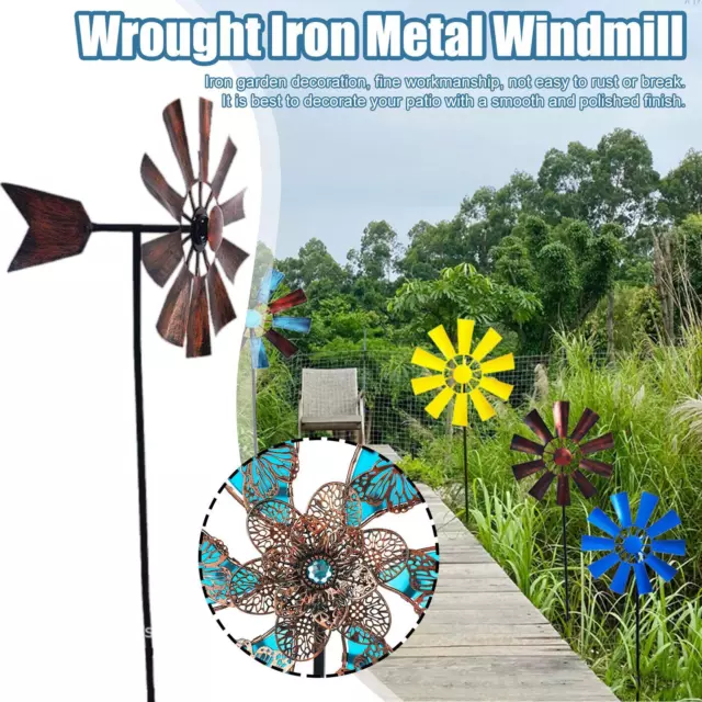 Metal Wind Mill Spinner Outdoor Lawn Garden Decor Patios Stake Yard Arts