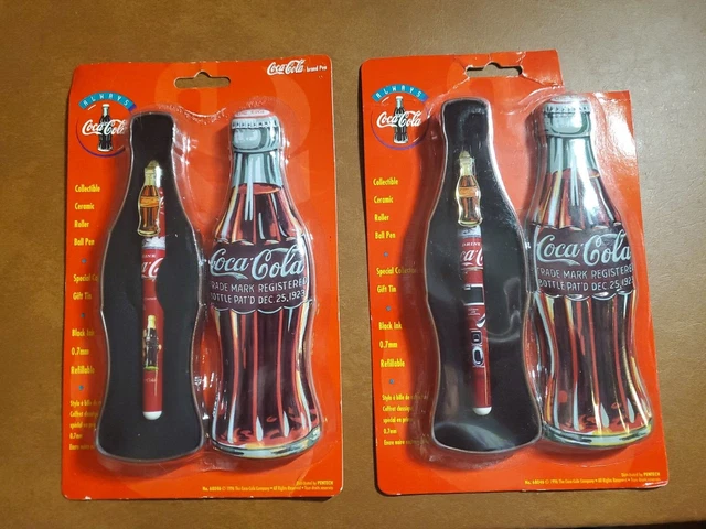 Vintage Coca-Cola Ceramic Roller Ball Pen in Collector Tin, 1996.  Set of 2