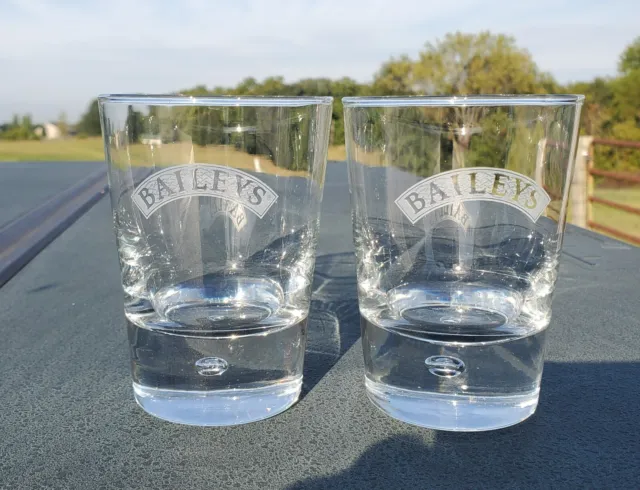 2 Baileys Low Ball Irish Cream Glasses Frosted Logo Air Bubble Base 4.25"