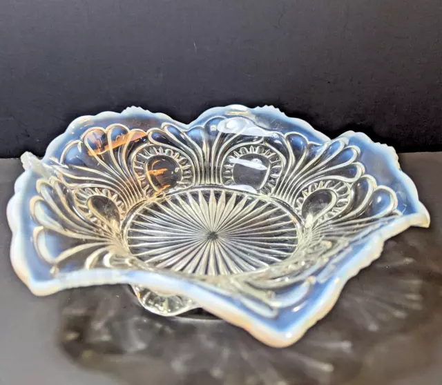 Early 1900s Jefferson Glass Co EAPG Tokyo #212 White Opalescent Footed Bowl