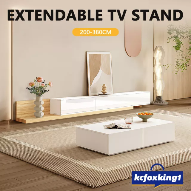 200-380cm TV Stand Cabinet 3 Drawers Entertainment Unit Storage White OAK