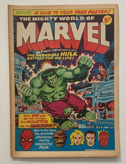 Mighty World of Marvel #7 VERY RARE MARVEL UK 1972. Stan Lee. VG/FN Bronze Age