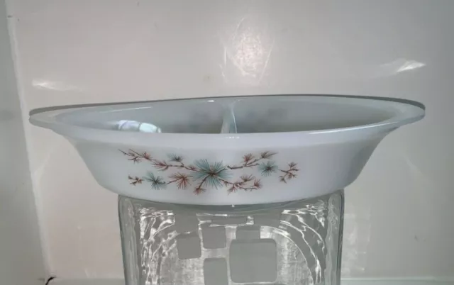 Glasbake J239 frost pine Milk glass divided casserole dish 11/2 qt