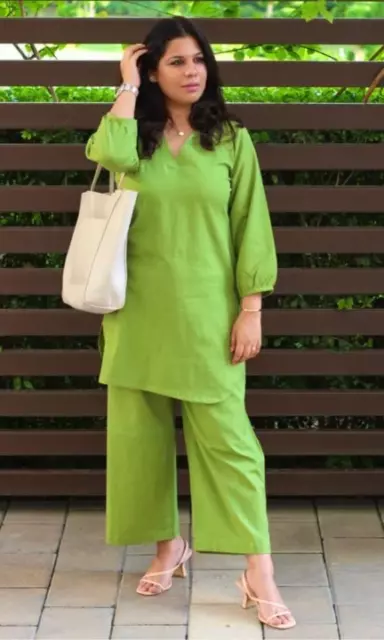 Indian Bollywood Wear Kurti Pant Set Designer Cotton Kurta-Palazzo For Women 3
