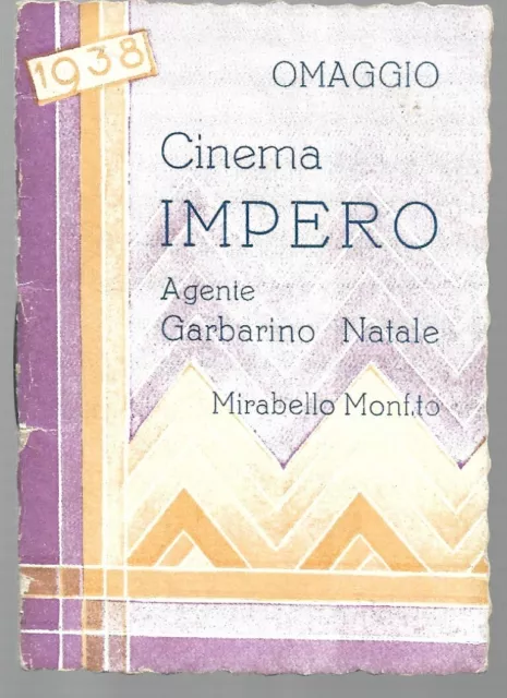 Calendarietto Omaggio 1938 Cinema Impero - Mirabello Monferrato