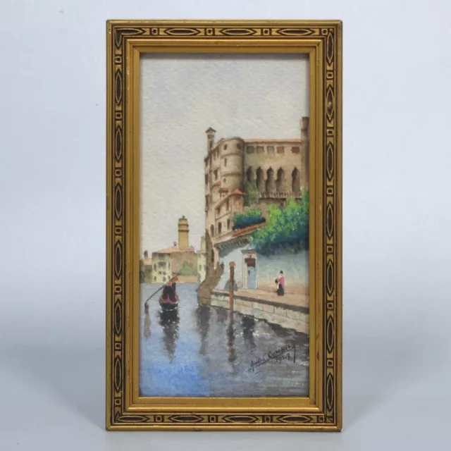 Vintage French Watercolor Painting Venice Italy Palazzo Gondola Signed 1929