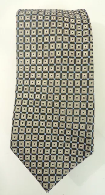 CHAPS Mens Black Beige & Blue Geometric Square Print Classic 100% Silk Neck Tie