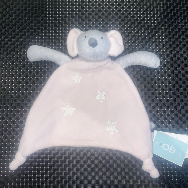 Ca8 Doudou Plat Obaibi Souris Koala Rose Gris Etoiles 24Cm Neuf Avec Étiquette