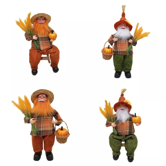 Autumn Thanksgiving Harvest Straw Hat Farmer Figurine for Doll with Wheat Pumpki