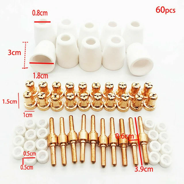 Air Plasma Cutting Cutter Consumables Extended Tip Nozzles for PT31 Torch 60Pcs