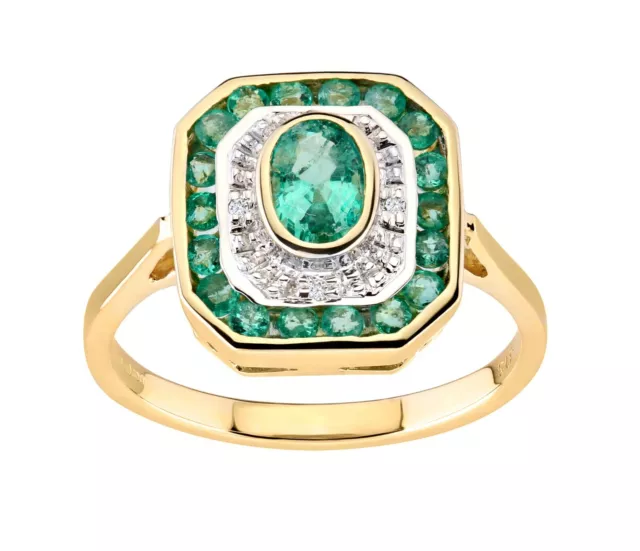 9ct Yellow Gold Emerald & Diamond Ring SIZE J to S - ART DECO Style