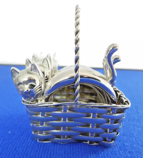 Cat Napkin Rings Silver Plated - Set 4 With Basket - Reducing Private Collection
