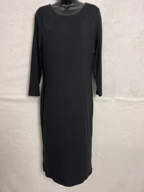 YELETE Womens Bodycon Midi Dress Size 2XL Black Casual Round Neck 3/4 Sleeve