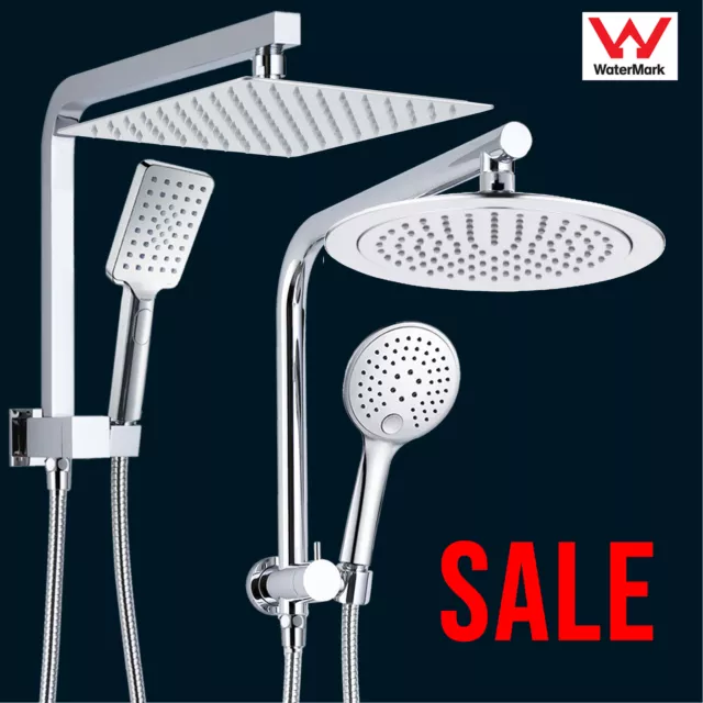 SALE Square Round Twin Rain Shower Head Handheld 2 In 1 Wall Arm Set Chrome WELS