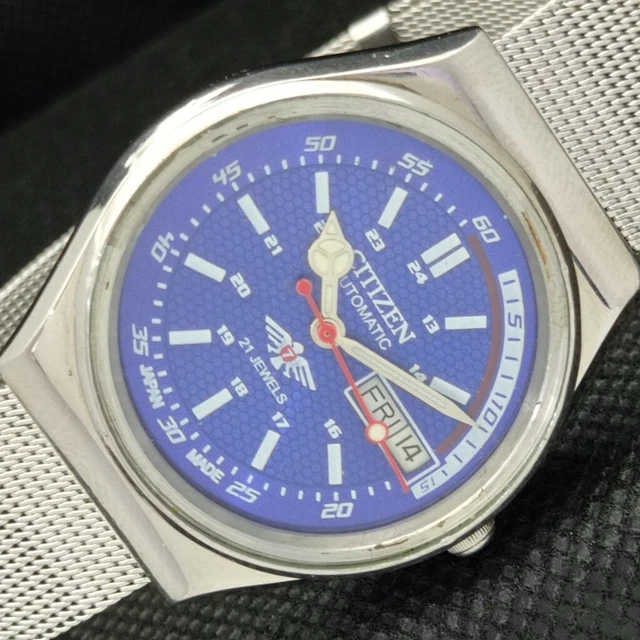 VINTAGE CITIZEN AUTOMATIC 8200 JAPAN MENS DAY/DATE BLUE WATCH 595b-a312600-3