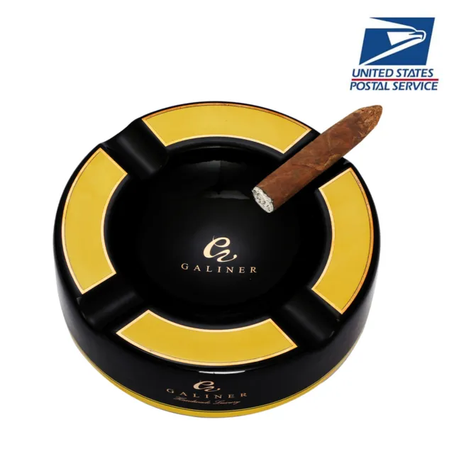 Black Ceramic Cigar Ashtray Big Ashtray Holder for 4 Slot Round Large Rest Ash