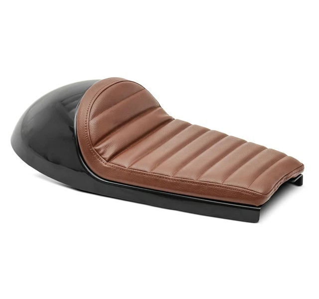 Sella Moto Singola Universale Marrone - Pelle PU Con Molle Cromate Per Bobber Chopper Vintage - 320x250mm, Staffa Inclusa