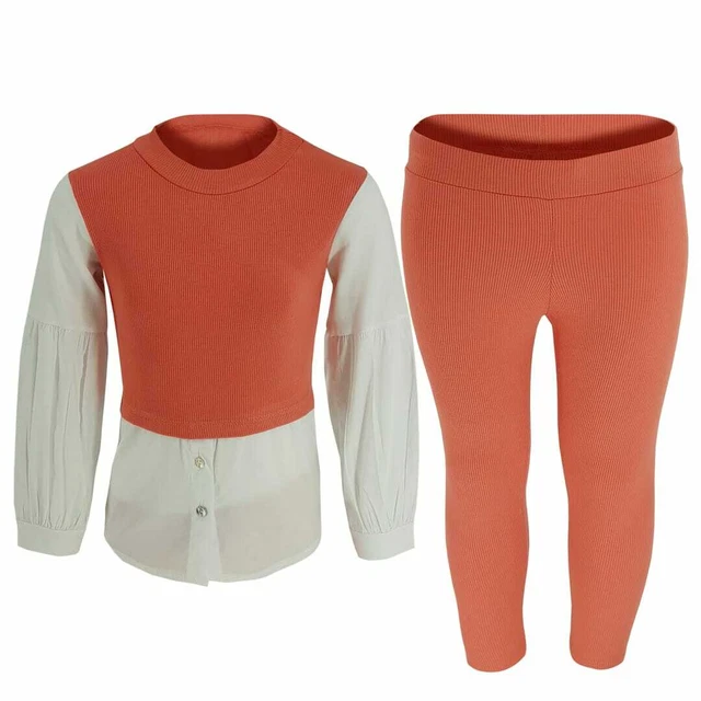 Girls Kids Lounge Set Faux Buttoned Shirt Lounge Wear Set Two Tone 2-12 Yrs UK