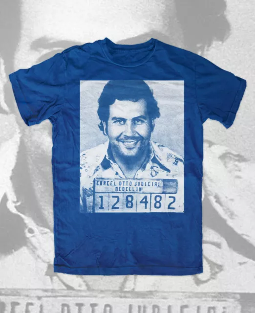 Maglietta Pablo Escobar Mugshot BLU, re della Coca-Cola, cocaina, don pablo, DROGA,