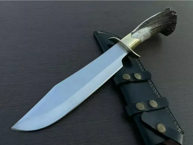 18" Custom D2 Tool Steel Blade Sasquatch Bowie Hunting Knife Stag Crown Handle