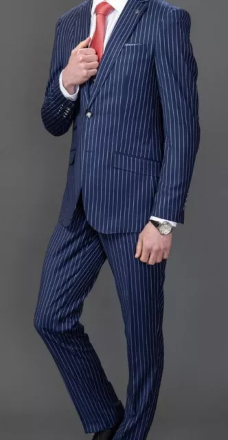 Navy:Stripe :3 Piece Men's Suit