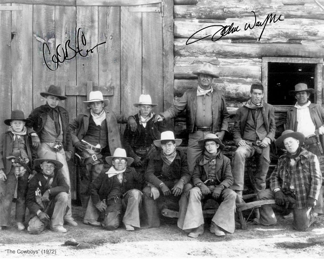 John Wayne  & Colby COWBOYS  8 x 10 B&W AUTOGRAPHED Reprint