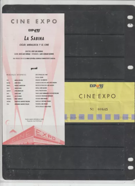 Expo 92 Sevilla Programa y Entrada a Cine Expo año 1992 (GM-349)