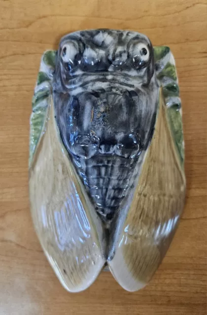 Vintage French Majolica CICADA Wall Pocket Vase